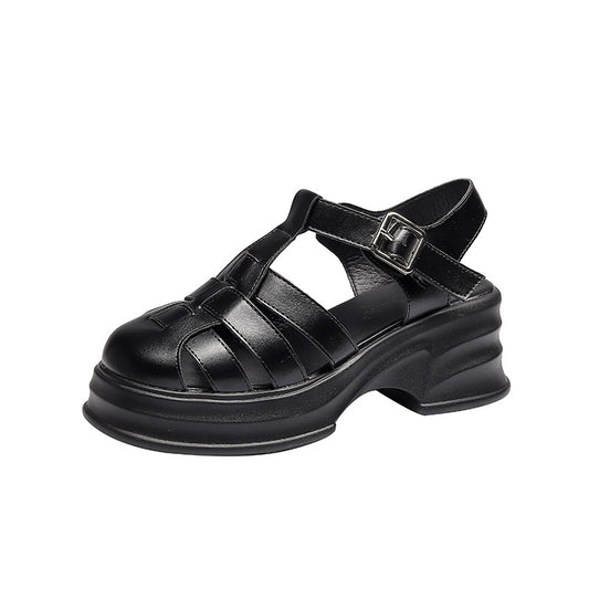 New summer French leather woven hollow toe thick-soled sandals LD285