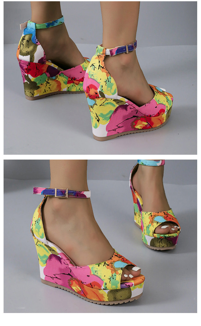 New wedge heel thick bottom fish mouth sandals water platform high heels multi-color sandals G473