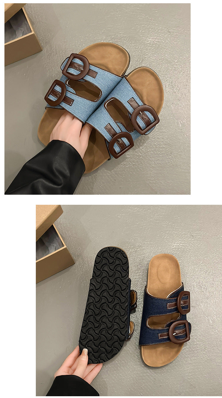 Denim thick-soled slippers for summer wear 2024 new casual flat-soled fashionable ladies sandals G977