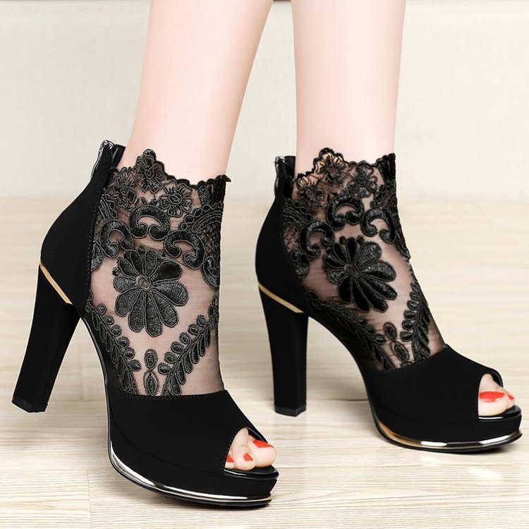 Women's new sexy mesh thick high heel open toe mesh sandals LD171