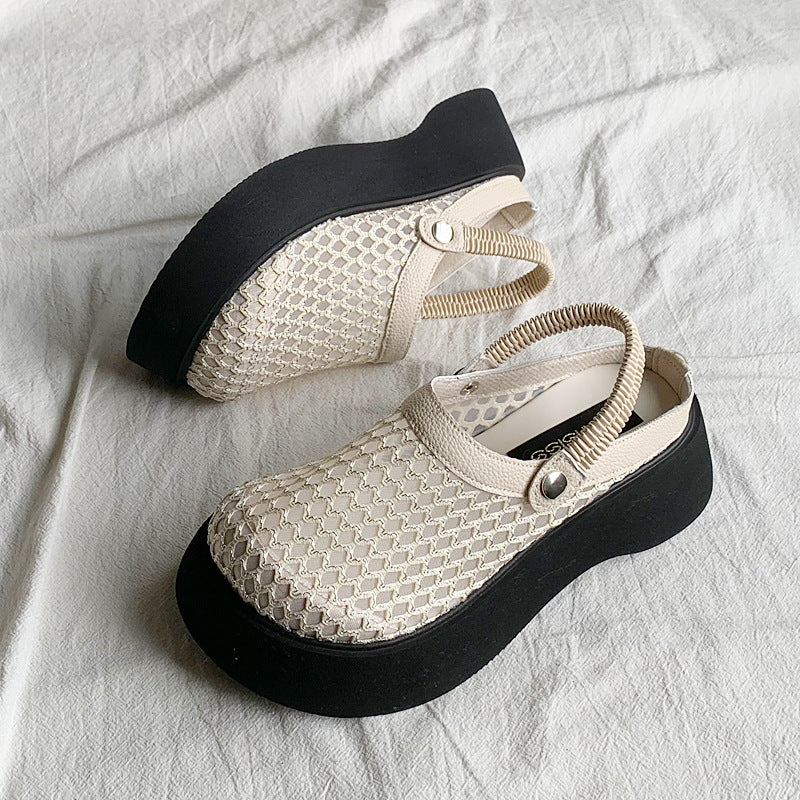 Two-wear thick-soled sandals for women 2024 new hollow mesh bread-toe sandals G769