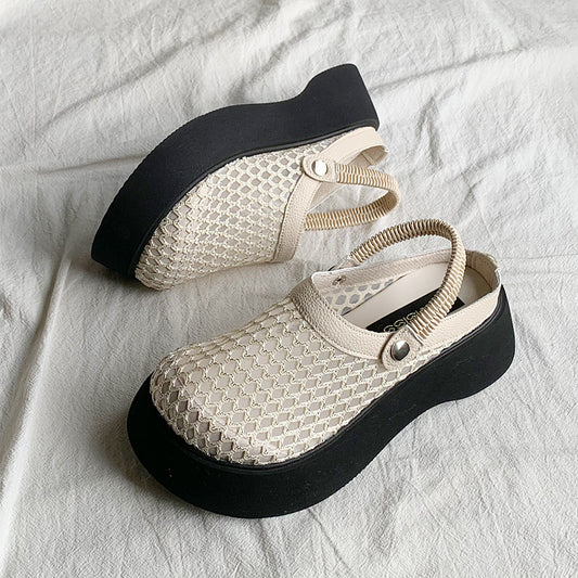 Two-wear thick-soled sandals for women 2024 new hollow mesh bread-toe sandals G769