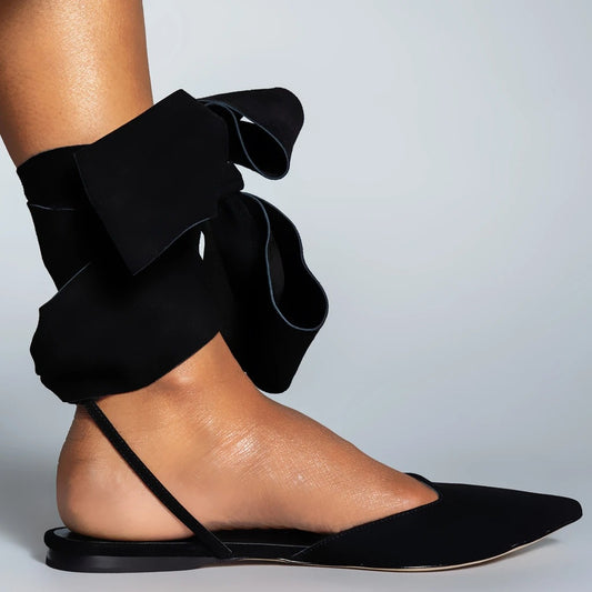 Bow tie pointed toe shoes real leather popular flat shoes Di595