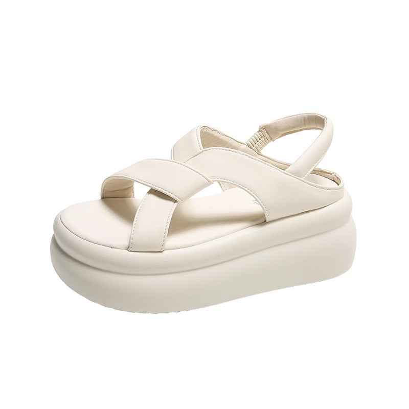 7cm Height Increase Thick-soled Genuine Leather Sandals New Cross Strap Sandals LD292