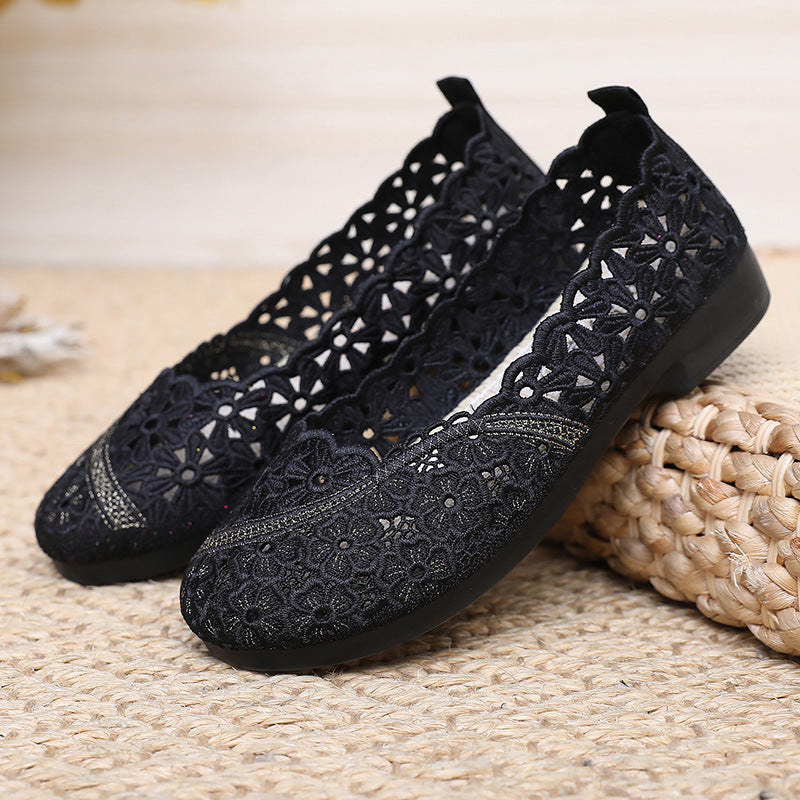 Embroidered hook mesh hollow comfortable flat shoes H109