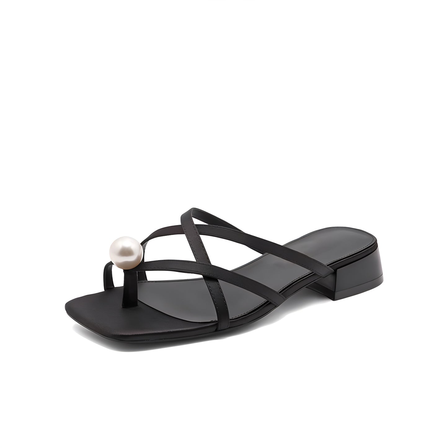 2024 new pearl mid-heel fashionable all-match thick heel thong half slippers H136
