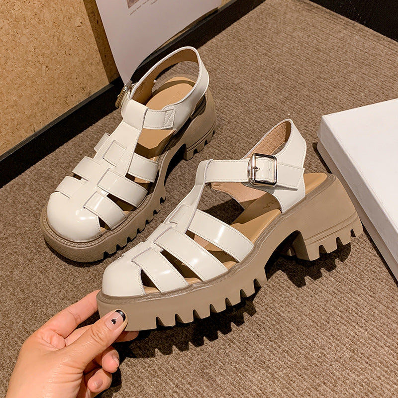 New Summer Platform Women's Shoes Thick Heels High Heels Retro Hollow Woven Shoes LD371