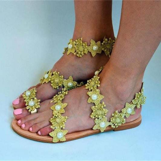 New European and American flower flat sandals LD023