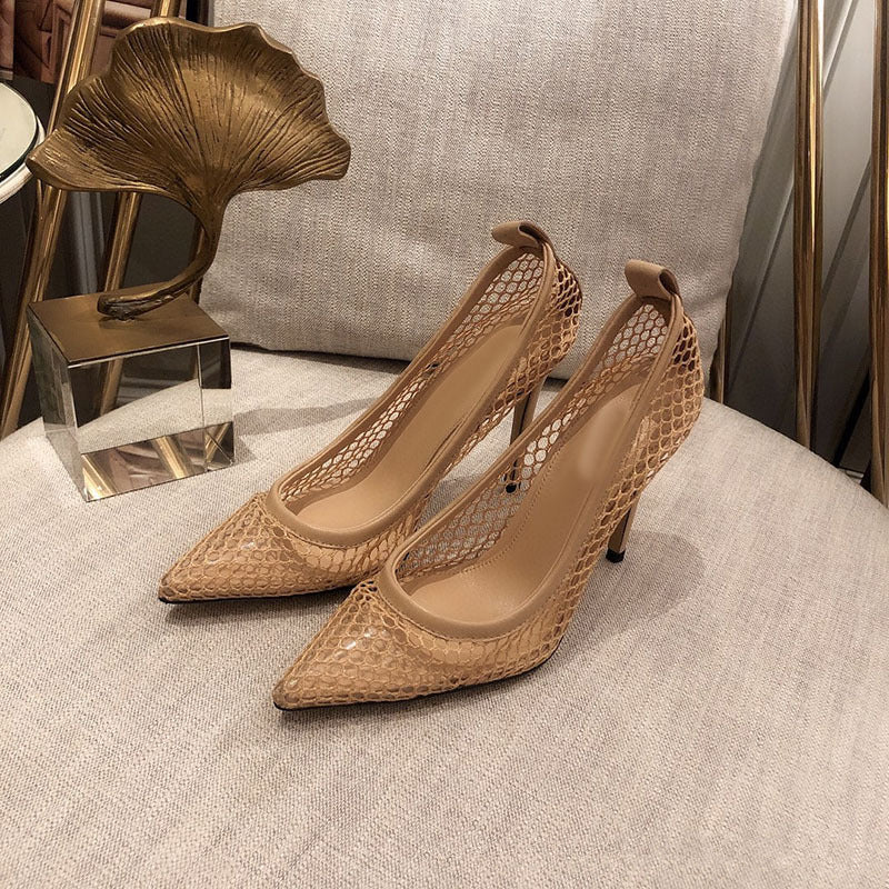 Summer temperament pointed mesh retro high-heeled sandals V202