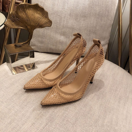 Summer temperament pointed mesh retro high-heeled sandals V202