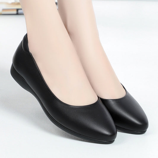 Genuine leather shallow mouth pointed toe solid color comfortable low heel shoes CH822