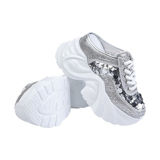 2024 new summer all-match half-slippers heightened 9CM fashionable light luxury thick-soled women's shoes MQ054