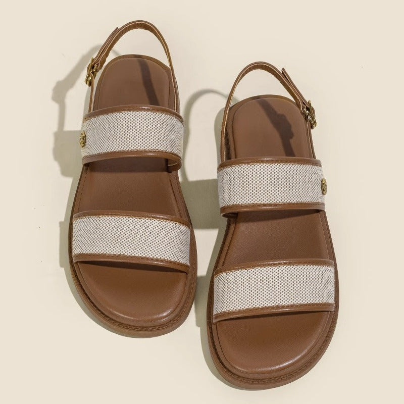 Flat-soled buckle outer sandals for women 2024 summer new style fashionable casual versatile sandals V229