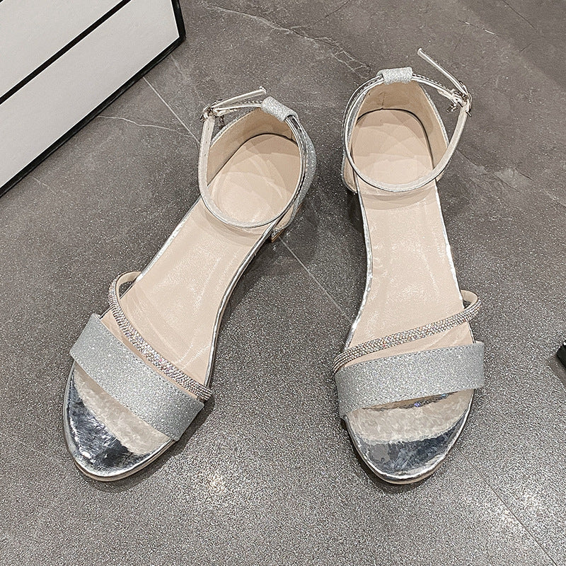 2024 Summer Fashion New Rhinestone High Heel Thick Heel Women's Shoes G952