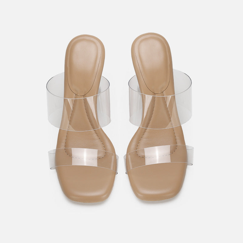 Transparent high heels slippers women's outer wear thick heel sandals V146