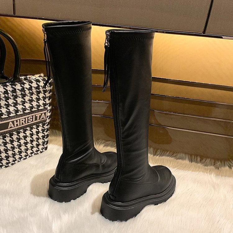 New women's boots autumn and winter thick-soled elastic boots rear zipper high boots GF067
