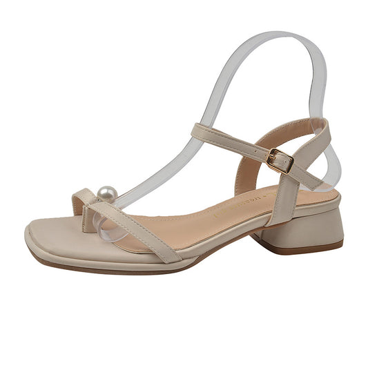 Women's thong toe sandals French style thick heel one-strap sandals large size women's shoes Di538