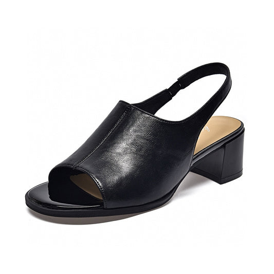 2024 summer new simple temperament thick heel sandals cowhide fish mouth sandals CH819