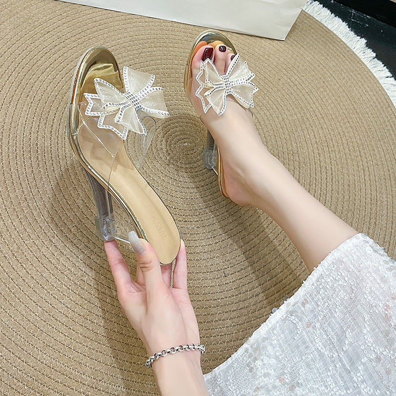 Sandals 2024 summer crystal heels high heels bowknot sandals V265