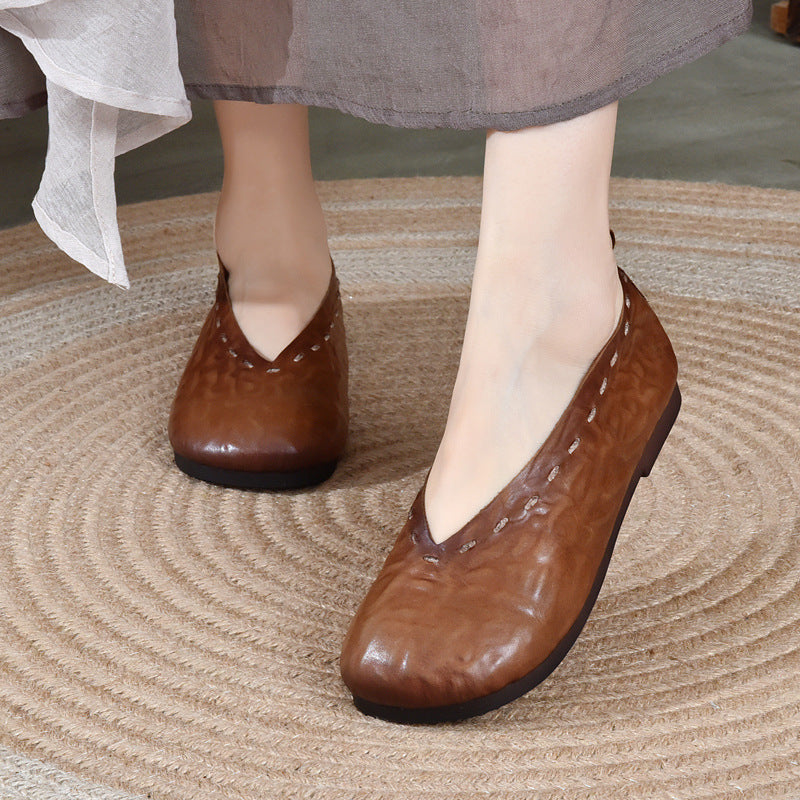 Handmade flat shoes genuine leather comfortable soft sole toe pumps V270