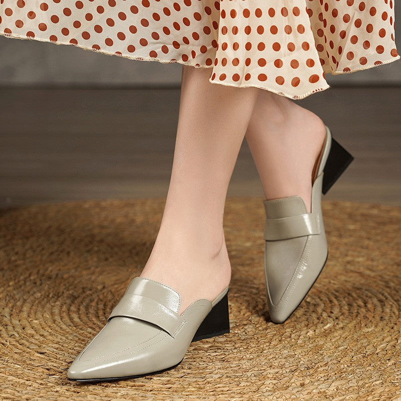 Fashionable cowhide high heels thick-soled high-heeled slippers YS112