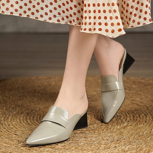 Fashionable cowhide high heels thick-soled high-heeled slippers YS112