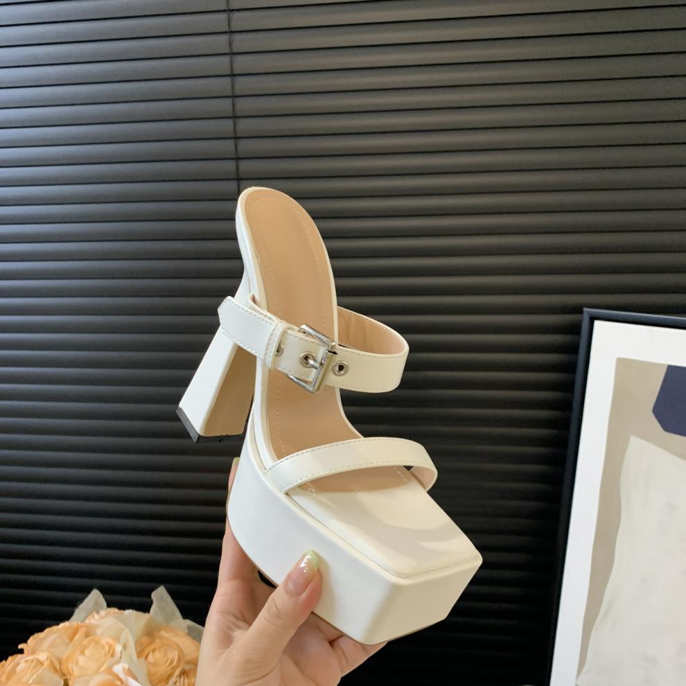 2024 new waterproof platform belt buckle square head thick high heel super high heel sandals V239