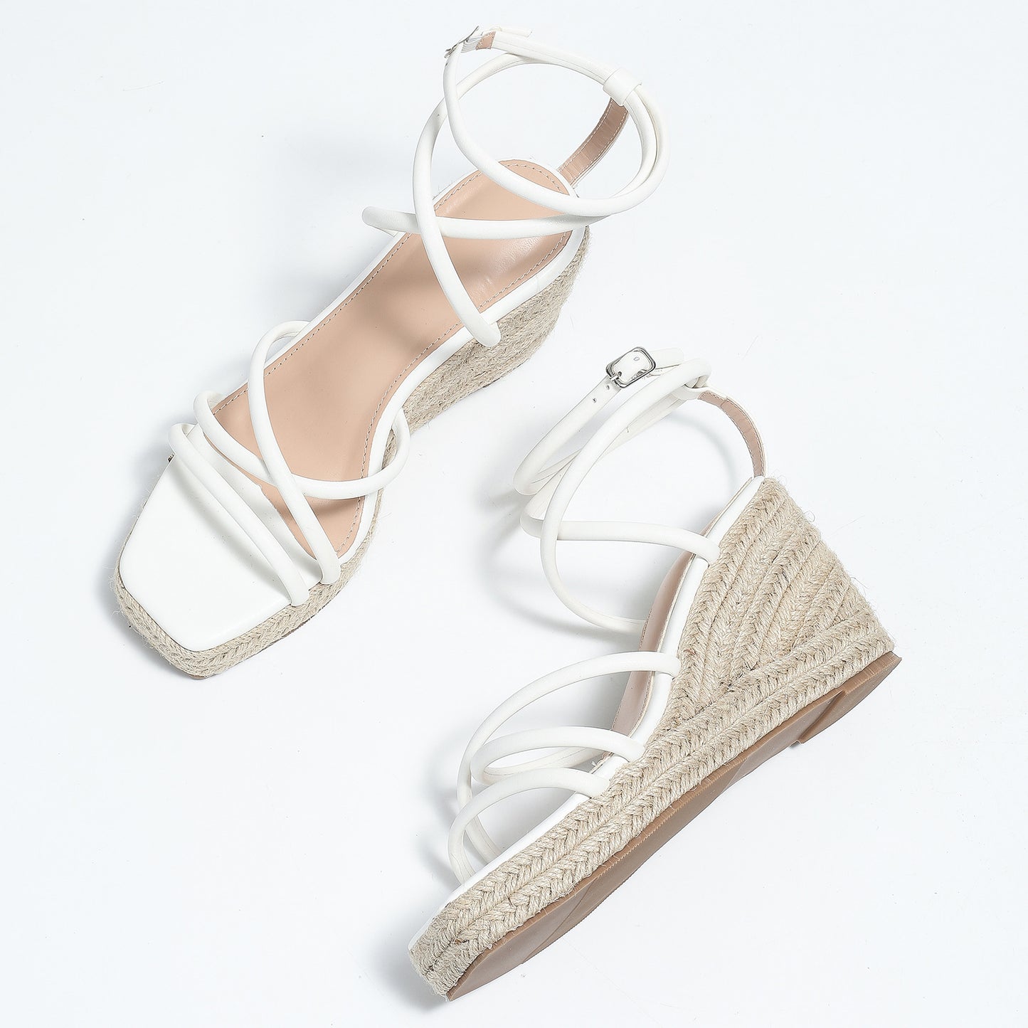 2024 new summer hemp rope wedge sandals for women lace-up Roman platform bottom square head ladies sandals PR146