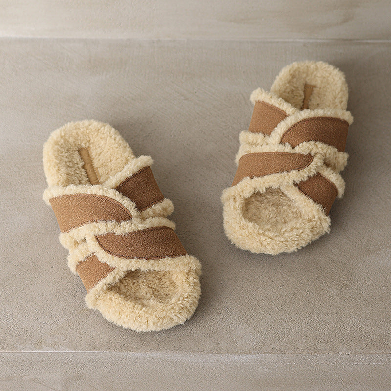 High-grade fur slippers 2024 new thickened suede flip flops autumn and winter warm cotton slippers H134