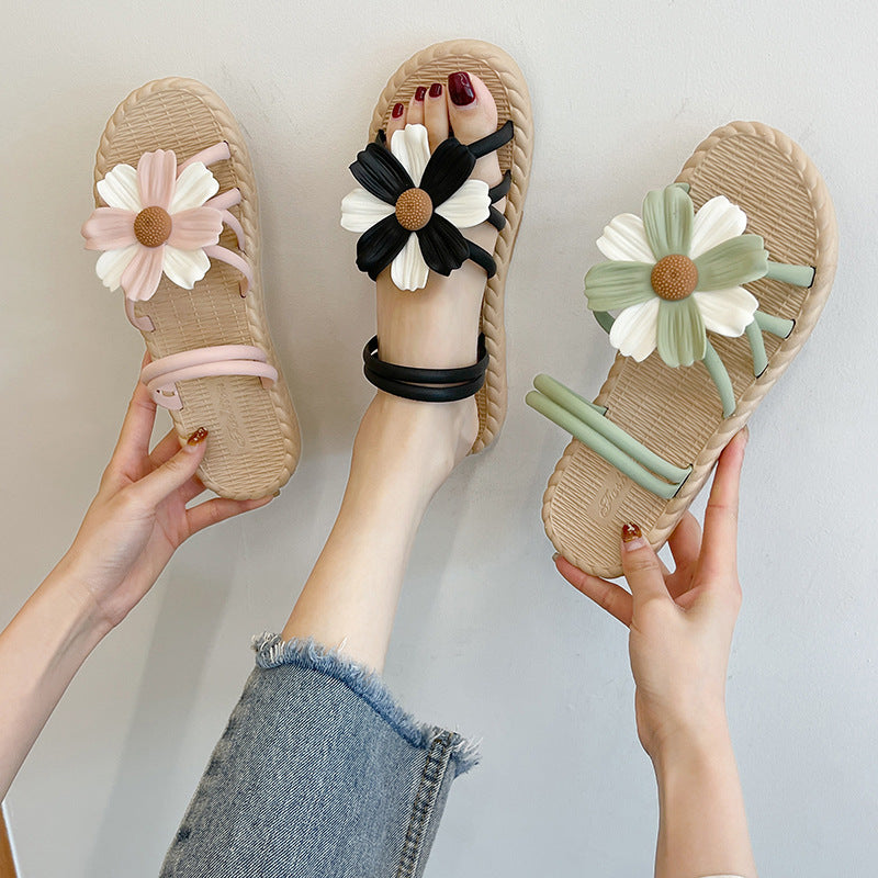 New summer fashion outer wear flat soft bottom flower sandals V183
