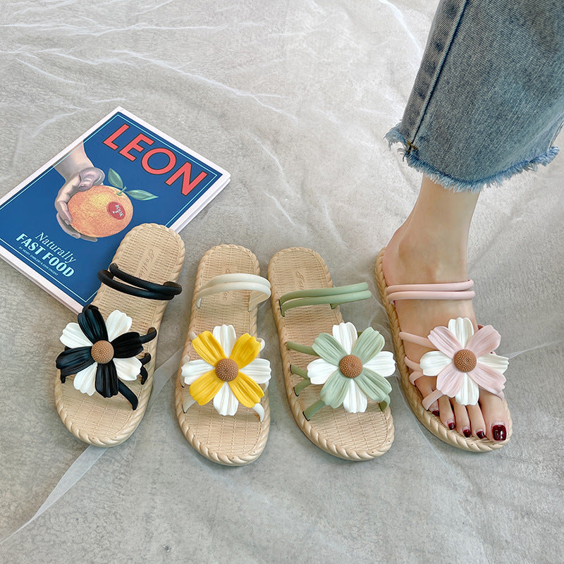 New summer fashion outer wear flat soft bottom flower sandals V183