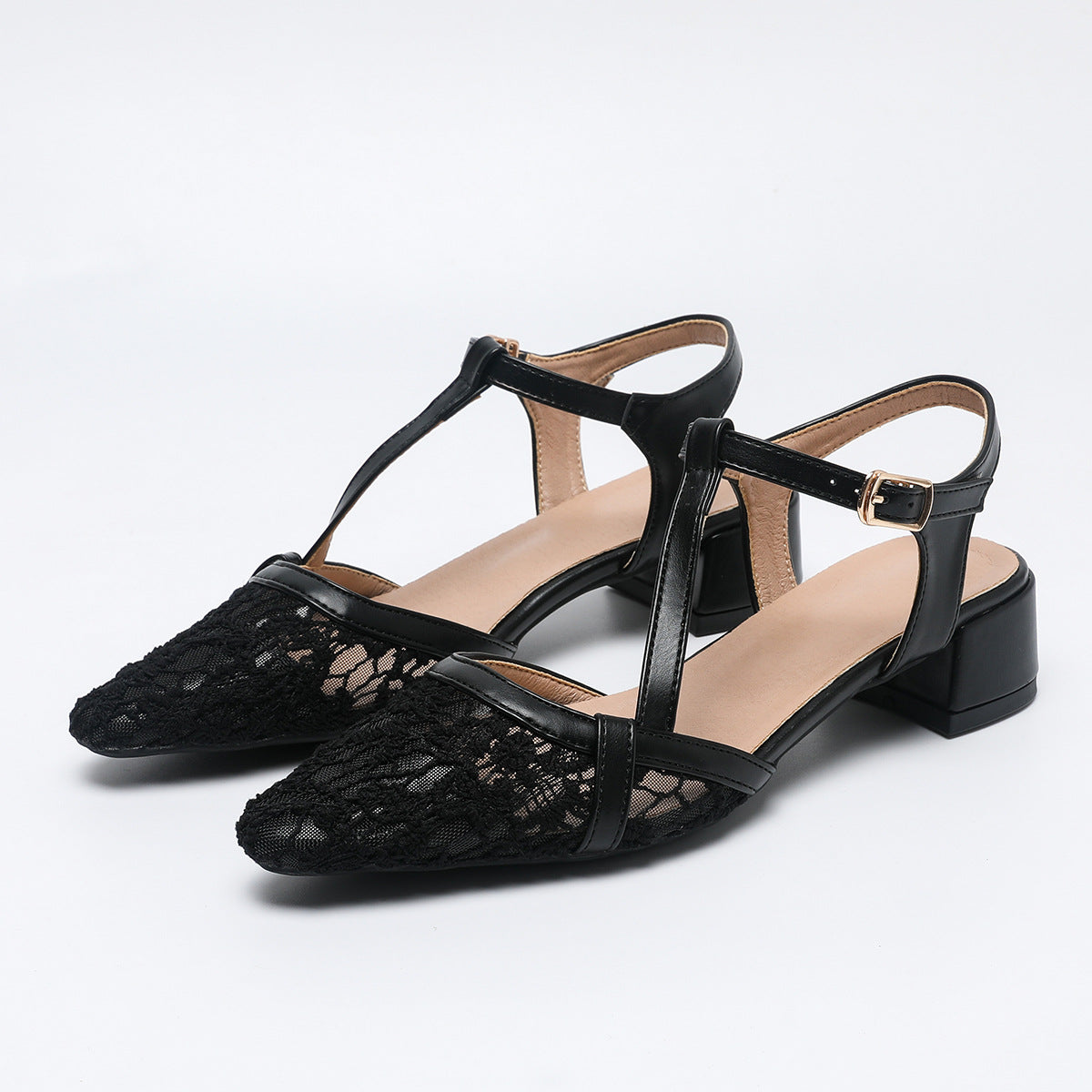 Black mesh large size women's sandals low heel summer high heels G469