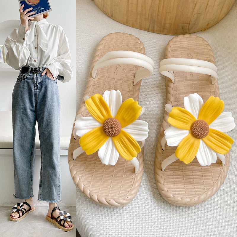 New summer fashion outer wear flat soft bottom flower sandals V183