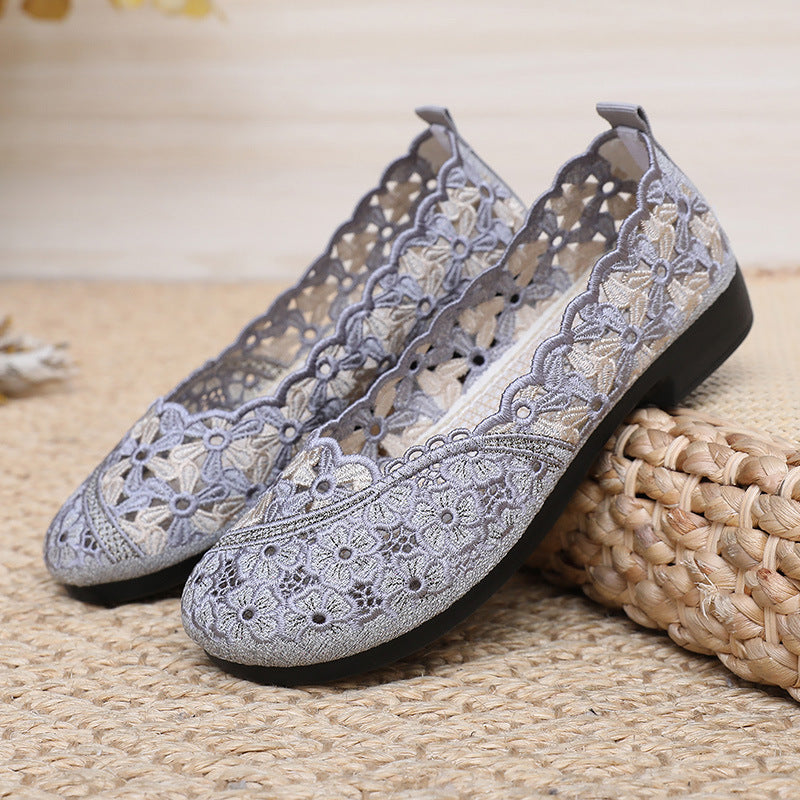 Embroidered hook mesh hollow comfortable flat shoes H109