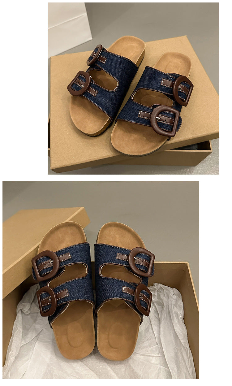 Denim thick-soled slippers for summer wear 2024 new casual flat-soled fashionable ladies sandals G977