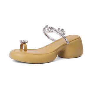7CM thick-soled sandals for women 2024 new rhinestone toe high-heeled slippers LD264