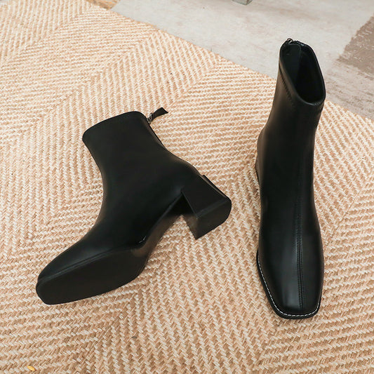 New autumn and winter low-cut elastic women's boots square toe thick heel short boots LD355
