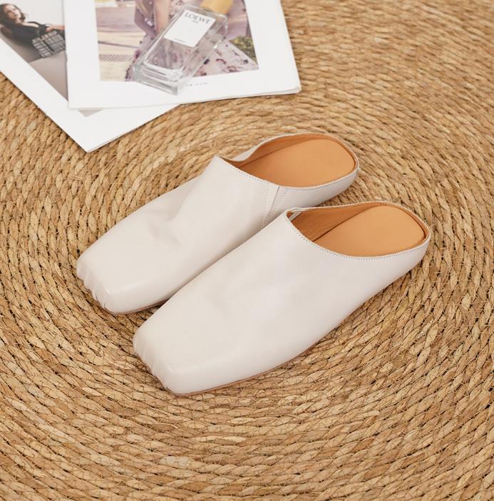 Classic leather ballet shoes square toe half-slip flats Casual shoes for women G842