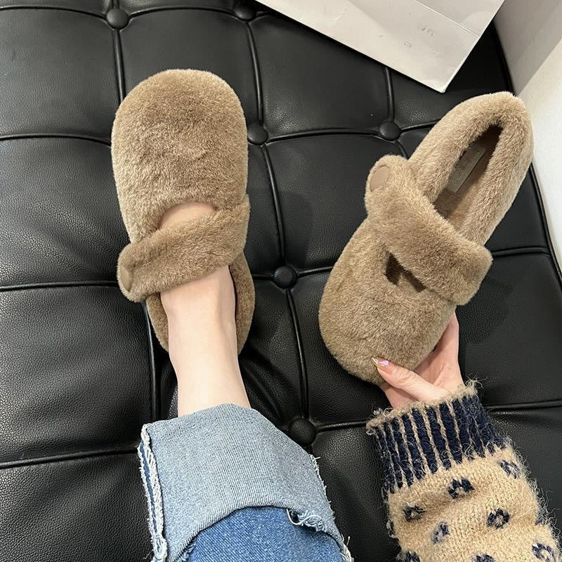High quality multi-color flat fur shoes JC040