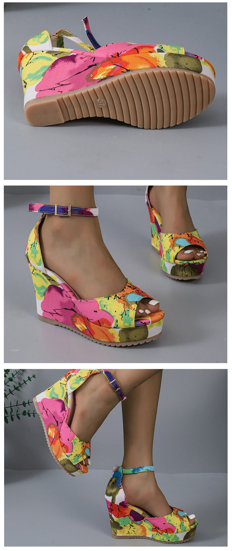 New wedge heel thick bottom fish mouth sandals water platform high heels multi-color sandals G473