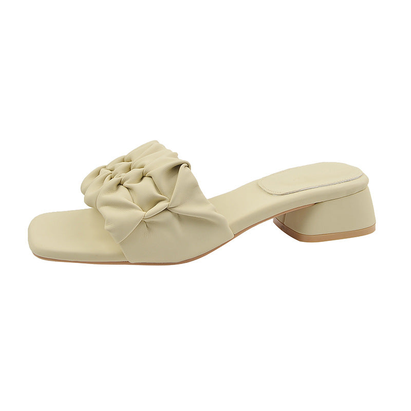 Summer outdoor square toe pleated casual sandals large size women's shoes G708