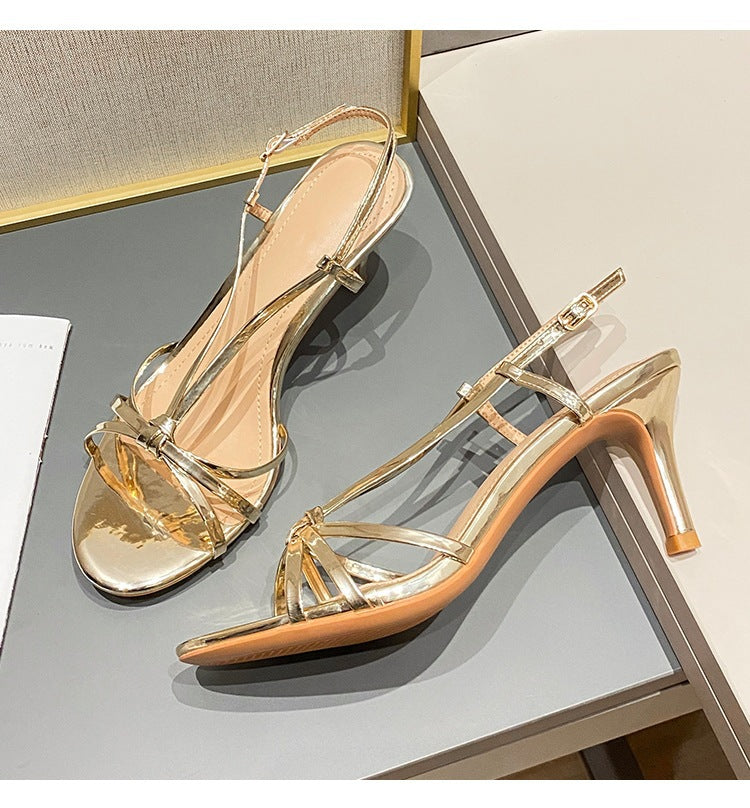 Gold strap high heels for women 2024 new style thin heel temperament women's open toe sandals LD208