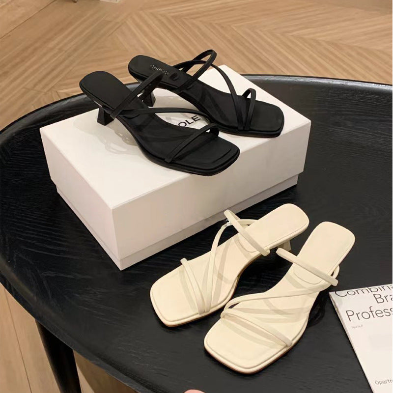French thin strap fairy style square toe stiletto sandals for women G820