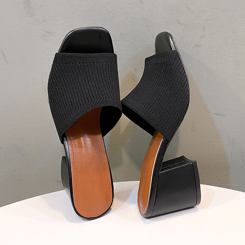 2024 New Women's Knitted High Heel Square Toe Sandals JC034