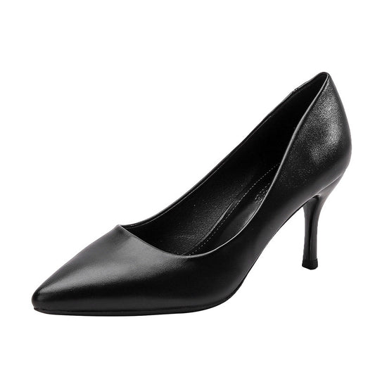 2024 new black leather stiletto pointed high heels CH702