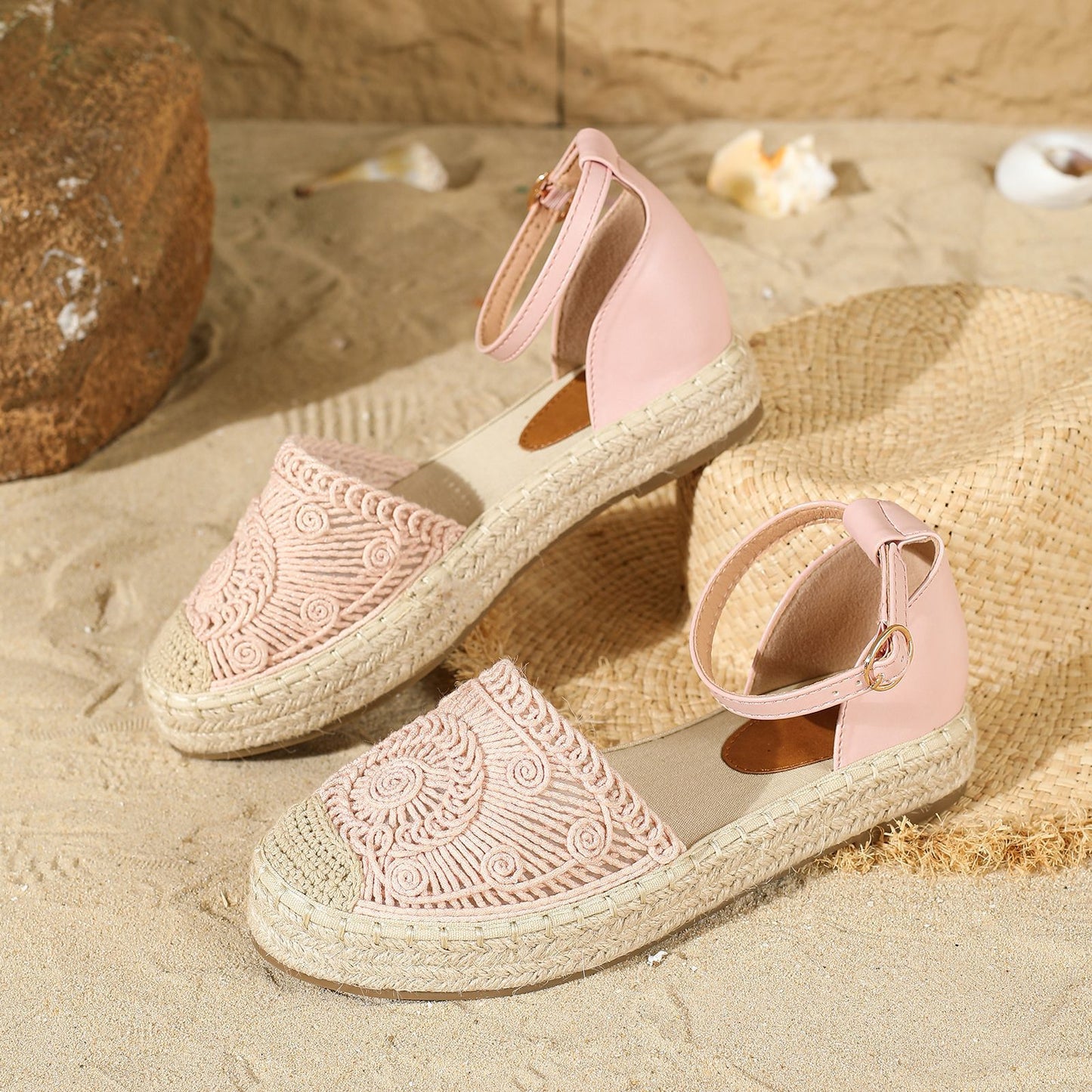 2024 New Comfortable Hollow Hemp Rope Bottom Sandals CE010