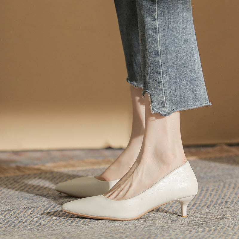 2024 Spring and Autumn New White Stiletto Comfortable Pointed High Heels CH806