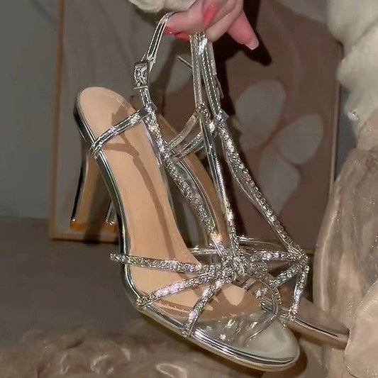 2024 new rhinestone buckle silver temperament stiletto sandals LD337