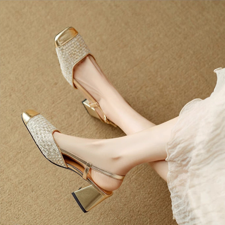 2024 summer new square head cap toe thick heel silver sweet style women's high heel sandals G986