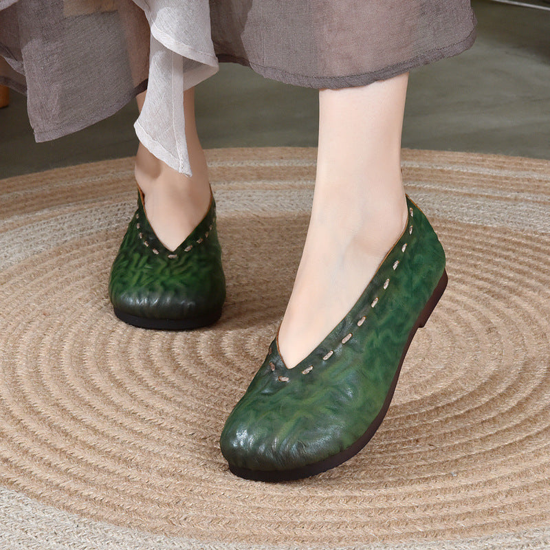 Handmade flat shoes genuine leather comfortable soft sole toe pumps V270